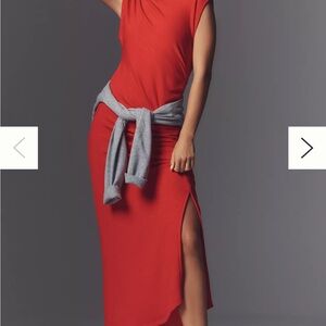 DAILY PRACTICE BY ANTHROPOLOGIE MOCK-NECK RUCHED MIDI DRESS